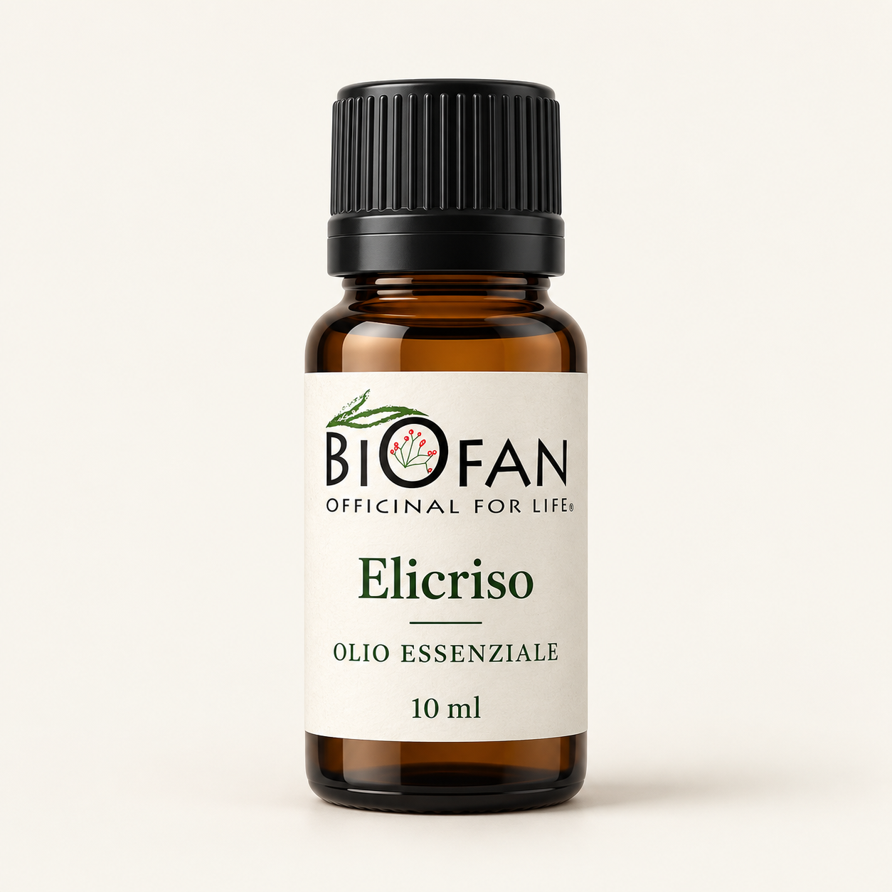 Illustrazione di un flacone ambrato da 10 ml di olio essenziale di Elicriso; confezione indicativa